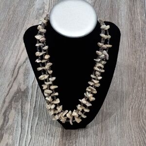 Vintage Japan Mother of Pearl Shell Triple Strand Beaded Cream Necklace